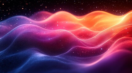 Abstract cosmic waves, glowing particles, dark space, digital art, background