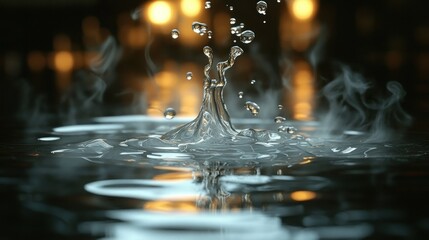 Water droplet splash, steam, dark, bokeh, reflection, night, liquid, texture, background, website