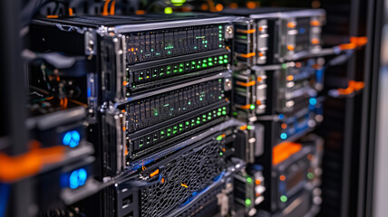Obraz premium Close Up Of Data Center Server Racks