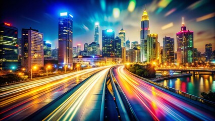 Obraz premium Abstract Blurred City Lights Long Exposure Background for Business Advertising