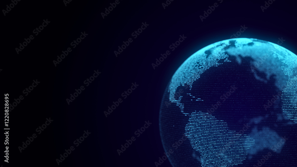 Poster global network connection. blue futuristic world map. concept of planet earth. 3d rendering.