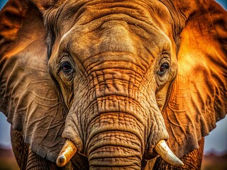 Majestic Elephant Close-Up: Powerful Tusks and Wrinkled Skin