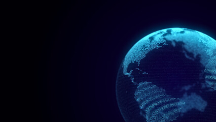 Global network connection. Blue futuristic world map. Concept of planet Earth. 3D rendering.
