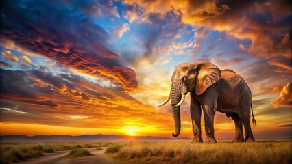 Fototapeta premium Majestic Elephant Silhouetted Against a Dramatic Sunset Sky