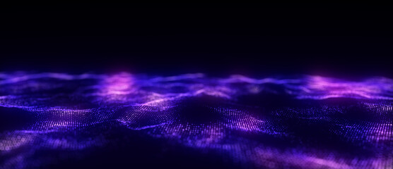 Color abstract wave background with dots and lines moving in space. Technology illustration. Futuristic modern dynamic wave. 3d rendering.