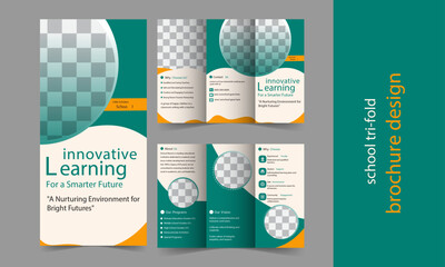 School trifold brochure design, Kids back to school education admission trifold brochure template, kids academy brochure template 