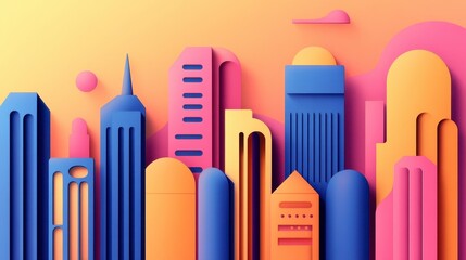 Obraz premium Vibrant Cityscape Illustration in Blue and Pink Colors for Design