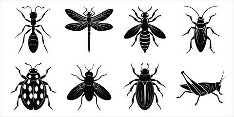Insects silhouette collection vector illustration