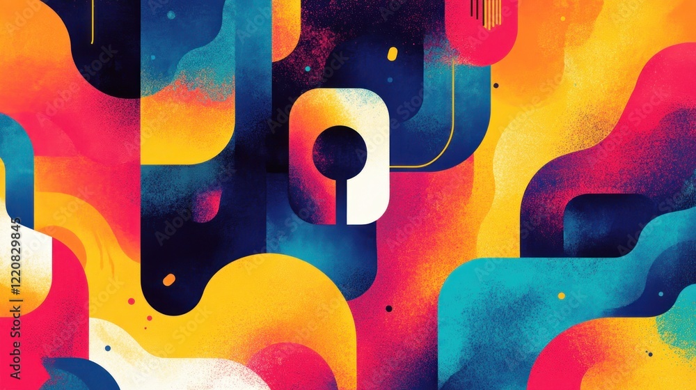 Poster vibrant abstract geometric patterns with colorful waves and bold shapes. modern art theme with expre