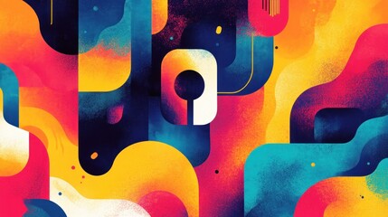 vibrant abstract geometric patterns with colorful waves and bold shapes. modern art theme with expressive forms. ideal for creative design, backgrounds, and digital art projects.
