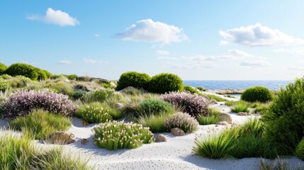 Coastal Landscape with Blooming Wildflowers