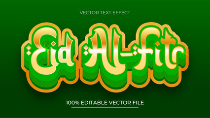 Eid al Fitr Festive Islamic Greeting Editable Text Effect with green and gold color