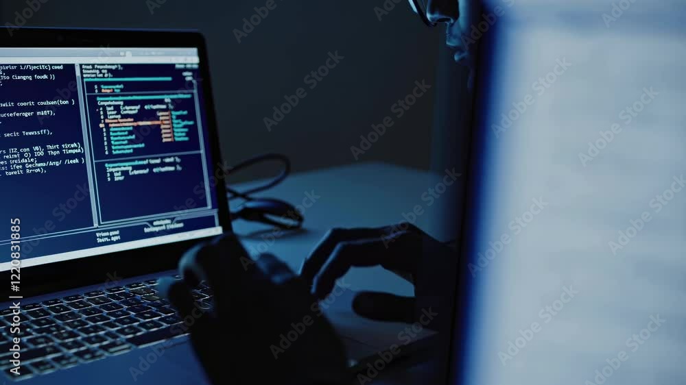 Aufkleber expert coder works late at night on challenging programming project in dark room