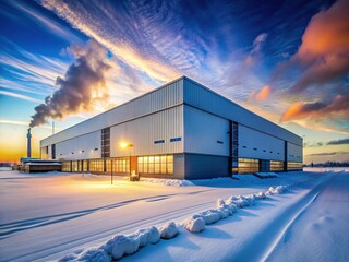 Snowy Industrial Landscape: High-Resolution Stock Photo of Factory in Winter