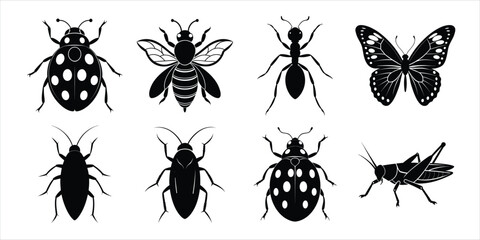 Insects silhouette collection vector illustration