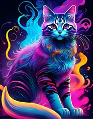 Neon colors, cartoon style illustration, a Snowshoe cat, daze, splash art, splash neon color.