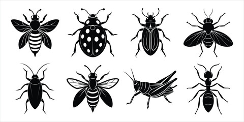 Insects silhouette collection vector illustration