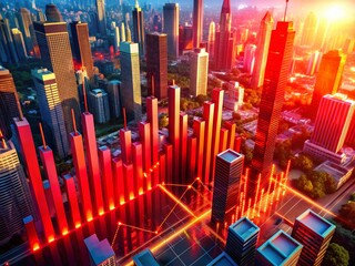 Obraz premium Abstract Financial Data Visualization: Vibrant Red Market Trends Aerial View