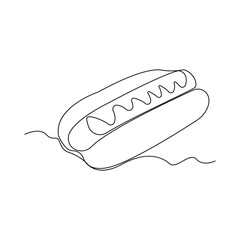 Minimalist hotdog line art drawing. Hotdog icon.