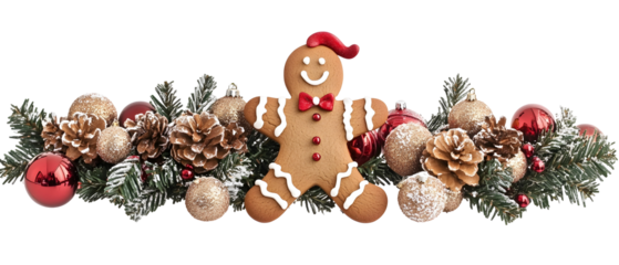 A gingerbread man with icing decorations, a festive Christmas ornament. Isolated on White Background, clipping path  - 