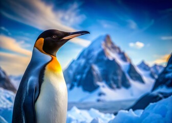 Fototapeta premium Majestic Penguin on Icy Mountain Peak - Antarctic Wildlife Stock Photo