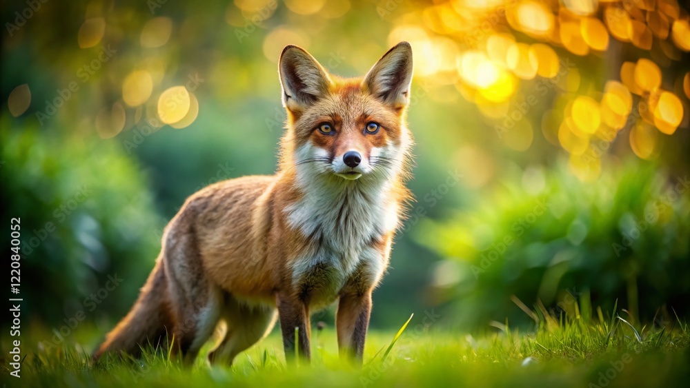 Poster majestic red fox in garden - sharp portrait with shallow depth of field