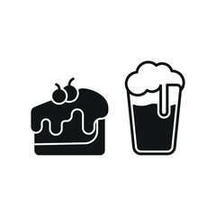 Wine bottle drink and cheesecake food icon with a sleek and minimalist flat design, featuring clean lines and a modern aesthetic, perfect for contemporary UI/UX projects and food-related branding.