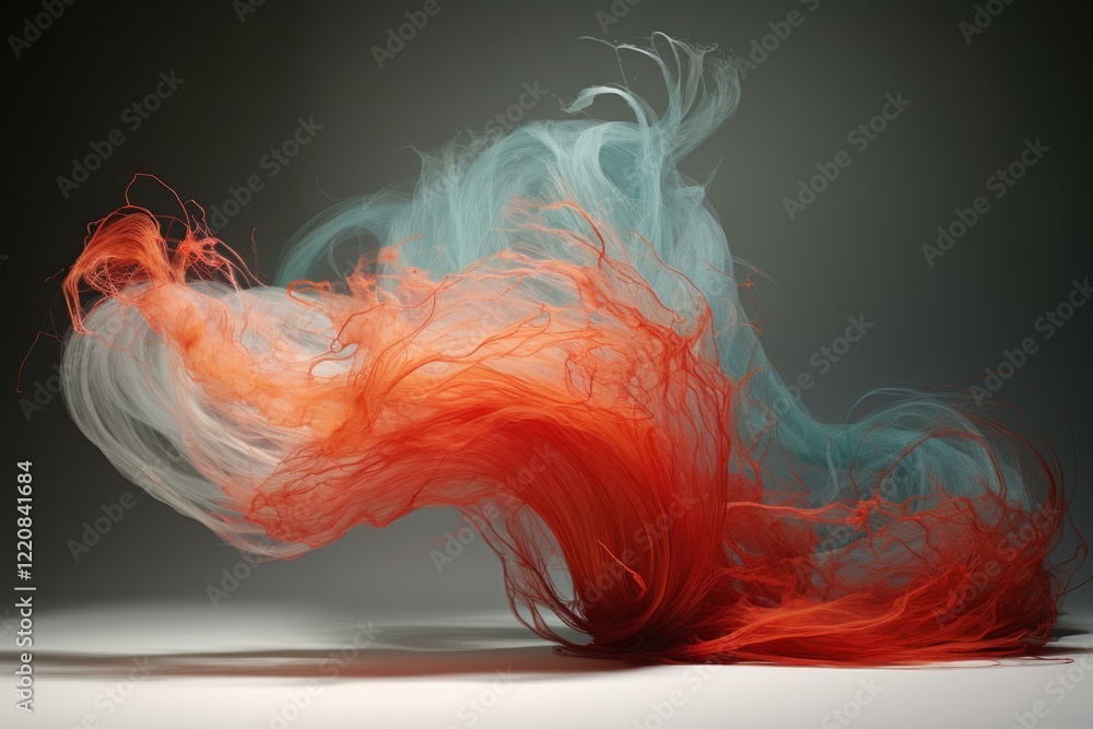 Poster orange and teal fibers swirling together, creating a dynamic and abstract composition