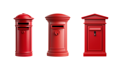 Collection of classic red mailboxes in various designs
