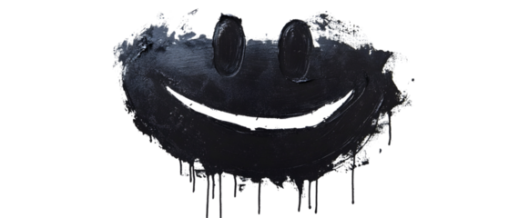A graffiti-style smiling face emoticon created with bold black spray paint. Isolated on White Background, clipping path  - 