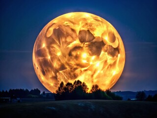Majestic Supermoon Rising Over Silhouetted Landscape - Dramatic Night Scene