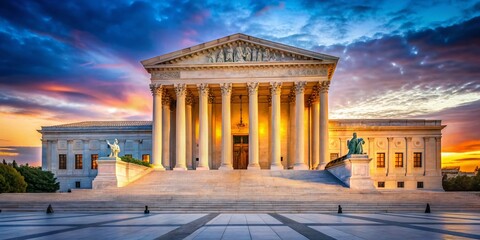 Obraz premium Majestic Supreme Court Building Under a Vivid Blue Sky, Low Light Photography