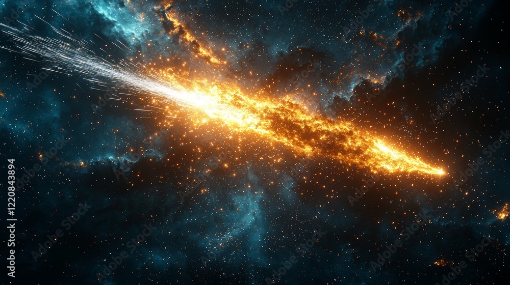 Poster stellar meteor shower event outer space digital artwork cosmic environment dynamic viewpoint celesti