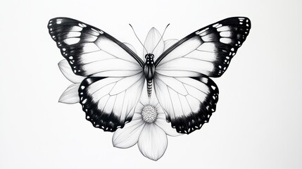 Obraz premium Black and White Butterfly Illustration with Floral Background Design