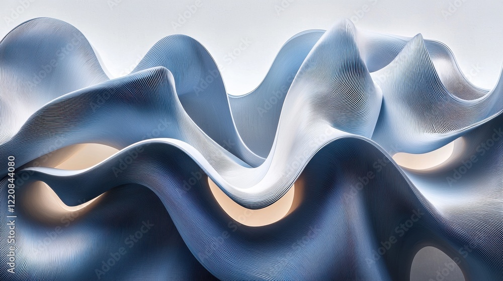 Poster abstract blue and white wave patterns with smooth flowing lines and dynamic curves