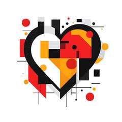 Stylized Abstract Heart in Contemporary Geometric Suprematist Composition