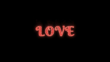 Elegant "Love" lettering made of bright red glowing dots, radiating warmth and affection on a dark background.