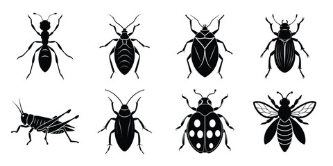 Set of insect icons silhouette illustration. Insects vector collection