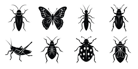 Set of insect icons silhouette illustration. Insects vector collection