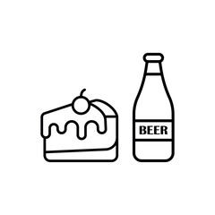 Wine bottle drink and cheesecake food icon with a sleek and minimalist flat design, featuring clean lines and a modern aesthetic, perfect for contemporary UI/UX projects and food-related branding.