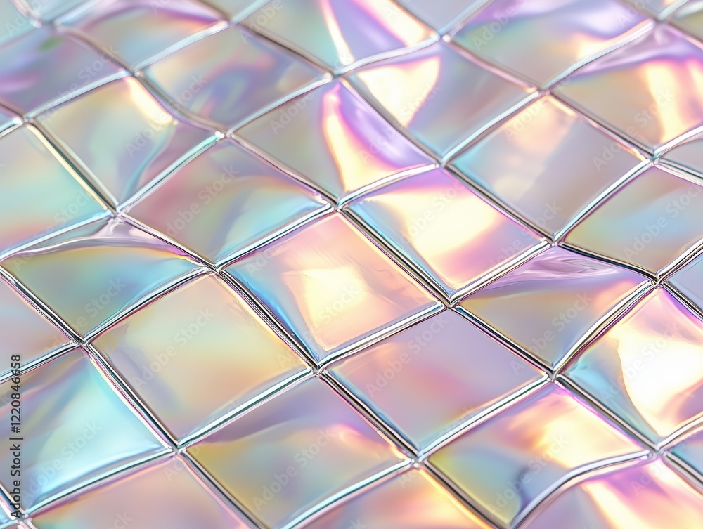 Poster iridescent geometric pattern with shiny reflective tiles surface
