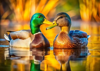 Mallard Ducks Mating Pair River Wildlife Nature Photography