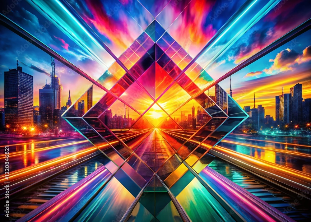 Poster abstract multicolored lines gradient texture double exposure stock photo