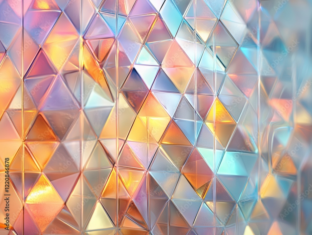 Poster colorful iridescent pattern with geometric triangles and reflections