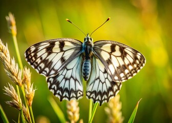 Fototapeta premium Marbled White Butterfly (Melanargia galathea) - Tilt-Shift Macro Photography