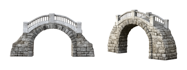 Collection set of stone bridges isolated on transparent or white background, png