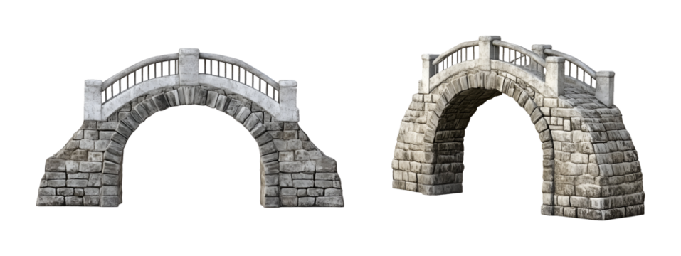 Collection set of stone bridges isolated on transparent or white background, png