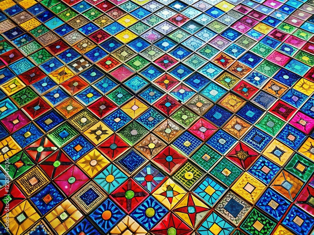 Aufkleber abstract multicolor tile grid pattern banner - colorful geometric background