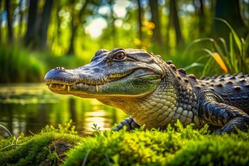 Fototapeta premium Massive Florida Alligator in Swamp, High-Resolution Stock Photo