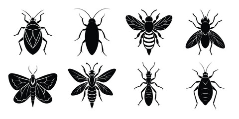 Set of insect icons silhouette illustration. Insects vector collection